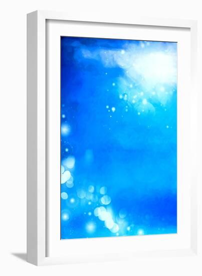 Abstract Textured Background: White Bokeh Patterns on Blue Sky-Like Backdrop-iulias-Framed Art Print