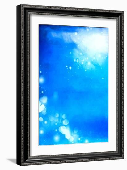 Abstract Textured Background: White Bokeh Patterns on Blue Sky-Like Backdrop-iulias-Framed Art Print