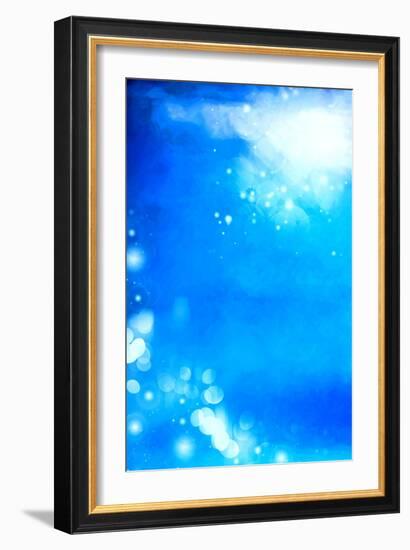 Abstract Textured Background: White Bokeh Patterns on Blue Sky-Like Backdrop-iulias-Framed Art Print