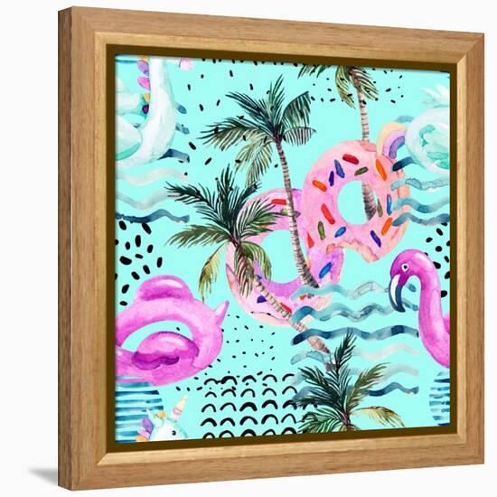 Abstract Tropical Geometric Pattern-tanycya-Framed Stretched Canvas