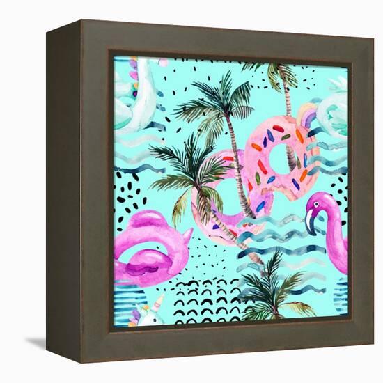 Abstract Tropical Geometric Pattern-tanycya-Framed Stretched Canvas