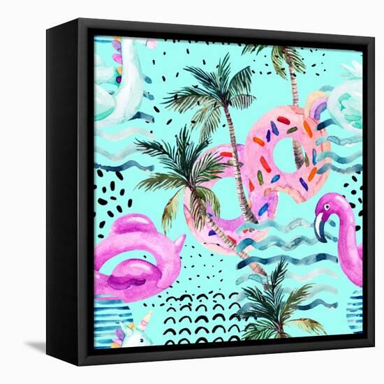 Abstract Tropical Geometric Pattern-tanycya-Framed Stretched Canvas