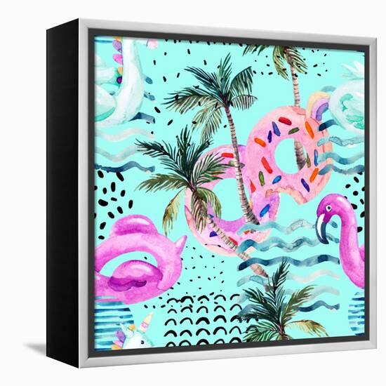 Abstract Tropical Geometric Pattern-tanycya-Framed Stretched Canvas