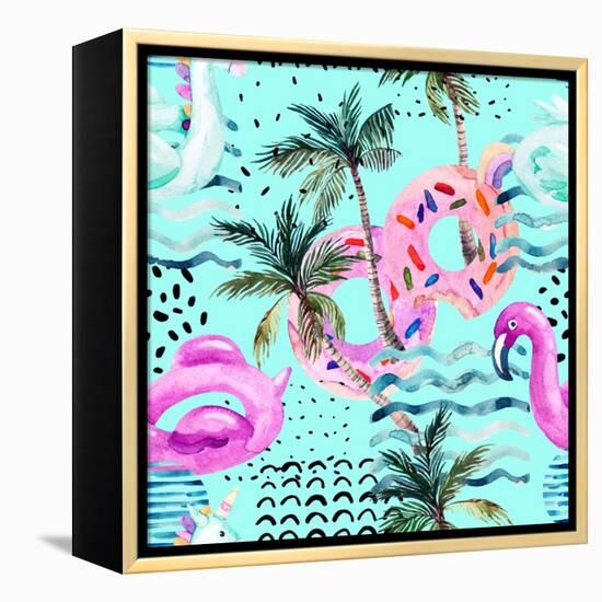 Abstract Tropical Geometric Pattern-tanycya-Framed Stretched Canvas