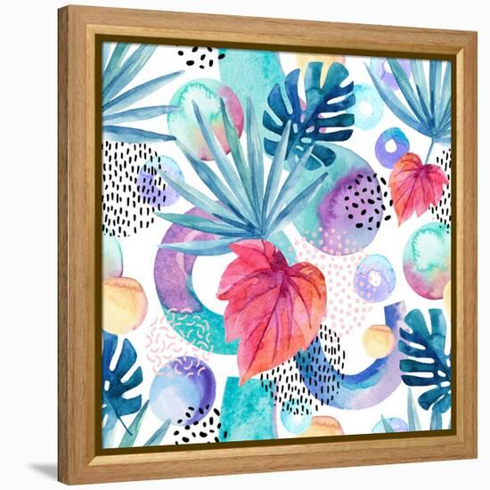 Abstract Tropical Geometric Pattern-tanycya-Framed Stretched Canvas