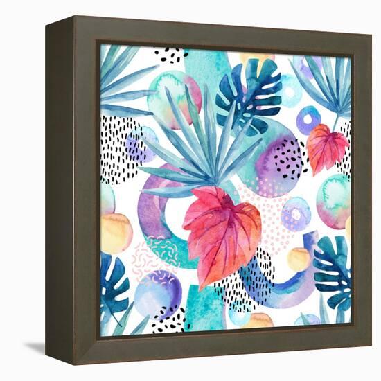 Abstract Tropical Geometric Pattern-tanycya-Framed Stretched Canvas