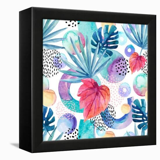 Abstract Tropical Geometric Pattern-tanycya-Framed Stretched Canvas