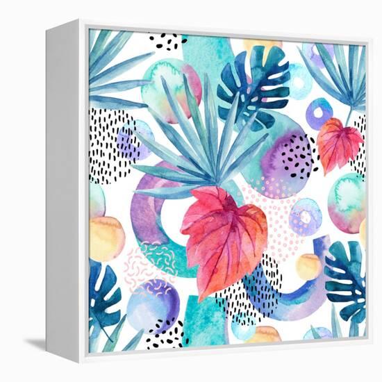 Abstract Tropical Geometric Pattern-tanycya-Framed Stretched Canvas