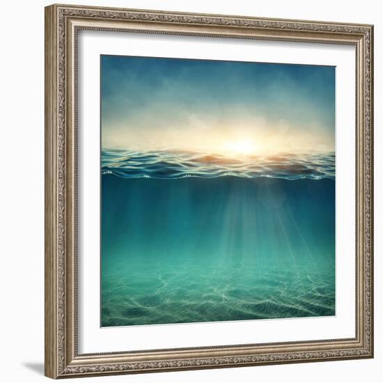 Abstract Underwater Background with Sunbeams-egal-Framed Photographic Print