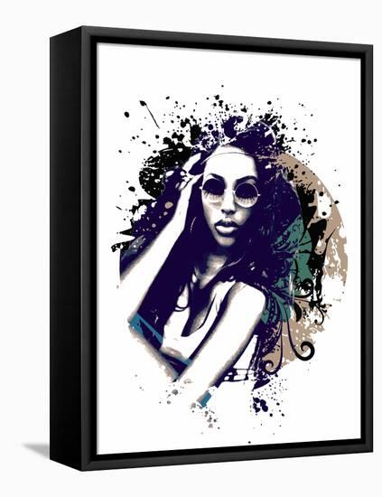 Abstract Vector Illustration with a Girl with Sunglasses-A Frants-Framed Stretched Canvas