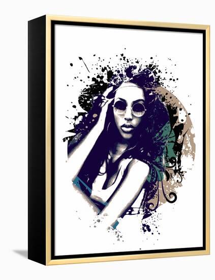 Abstract Vector Illustration with a Girl with Sunglasses-A Frants-Framed Stretched Canvas