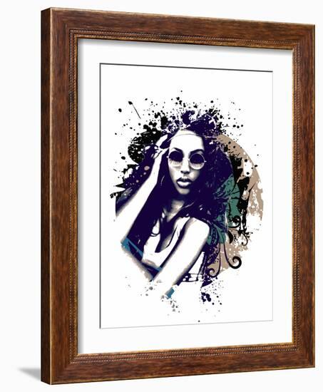 Abstract Vector Illustration with a Girl with Sunglasses-A Frants-Framed Art Print