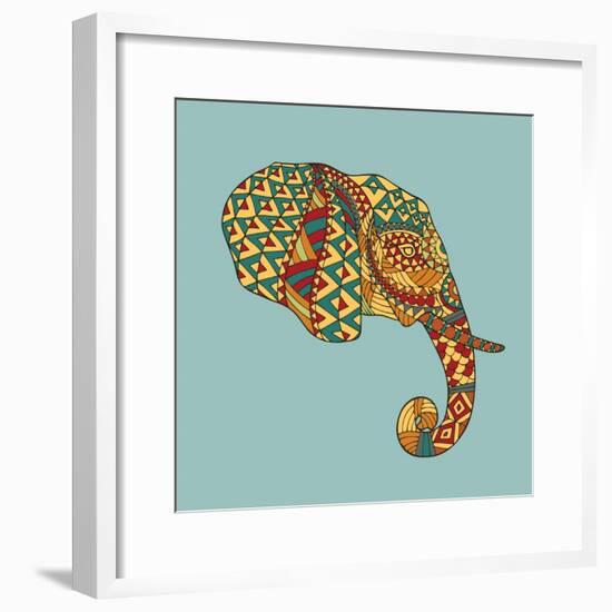 Abstract Vector Image of an Elephant's Head in Profile with Ethnic Pattern on a Gray Background. Us-Yuriy2012-Framed Premium Giclee Print