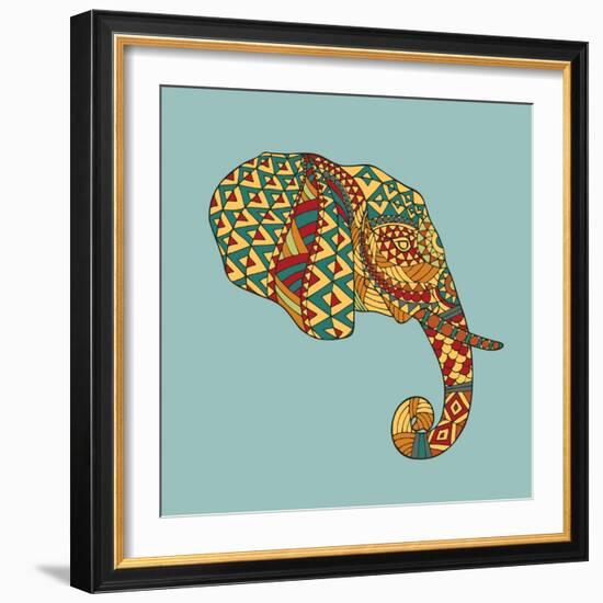 Abstract Vector Image of an Elephant's Head in Profile with Ethnic Pattern on a Gray Background. Us-Yuriy2012-Framed Premium Giclee Print