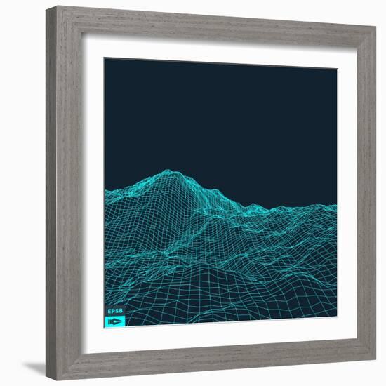 Abstract Vector Landscape Background. Cyberspace Grid. 3D Technology Vector Illustration.-Login-Framed Art Print