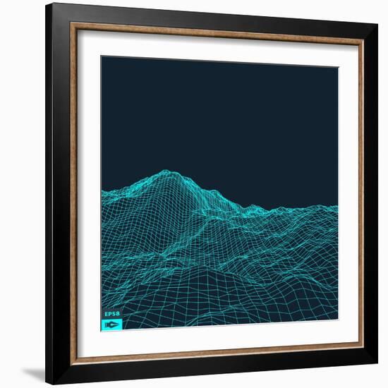 Abstract Vector Landscape Background. Cyberspace Grid. 3D Technology Vector Illustration.-Login-Framed Art Print