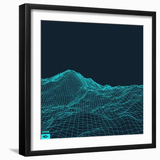 Abstract Vector Landscape Background. Cyberspace Grid. 3D Technology Vector Illustration.-Login-Framed Art Print