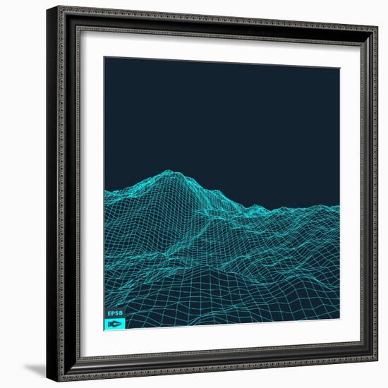 Abstract Vector Landscape Background. Cyberspace Grid. 3D Technology Vector Illustration.-Login-Framed Art Print