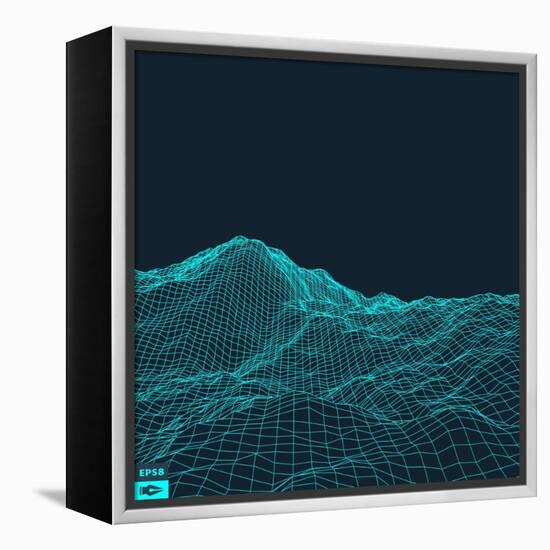 Abstract Vector Landscape Background. Cyberspace Grid. 3D Technology Vector Illustration.-Login-Framed Stretched Canvas