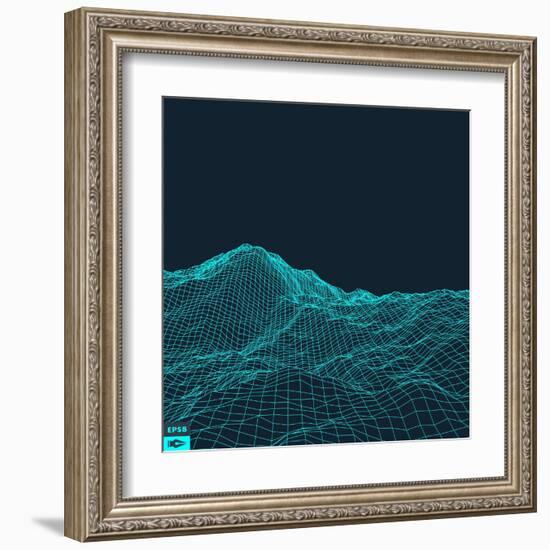 Abstract Vector Landscape Background. Cyberspace Grid. 3D Technology Vector Illustration.-Login-Framed Art Print