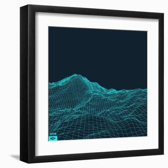 Abstract Vector Landscape Background. Cyberspace Grid. 3D Technology Vector Illustration.-Login-Framed Art Print