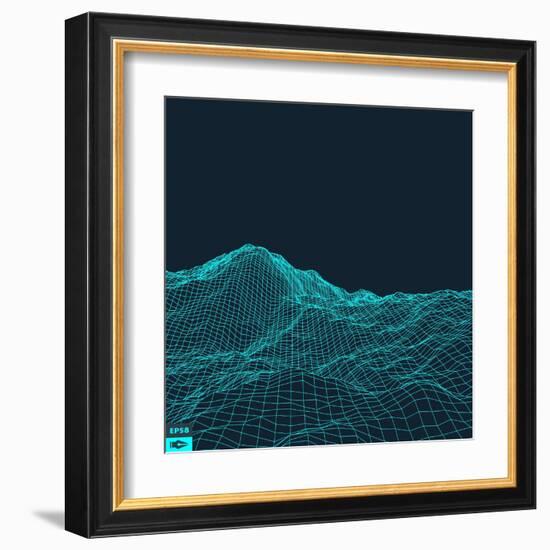 Abstract Vector Landscape Background. Cyberspace Grid. 3D Technology Vector Illustration.-Login-Framed Art Print