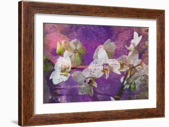 Abstract Watercolor and Ink Painting with Orchid Flower on Paper Texture- Mixed Technique-run4it-Framed Art Print