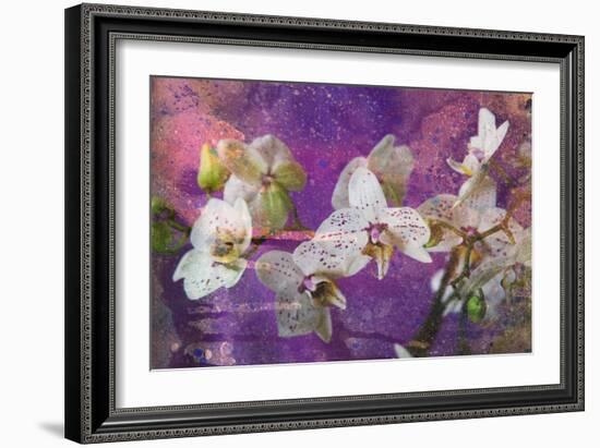 Abstract Watercolor and Ink Painting with Orchid Flower on Paper Texture- Mixed Technique-run4it-Framed Art Print