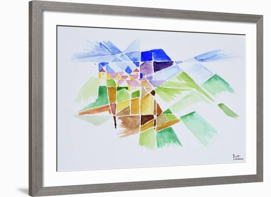 Abstract watercolor of Gourdon, Provence, France-Richard Lawrence-Framed Premium Photographic Print