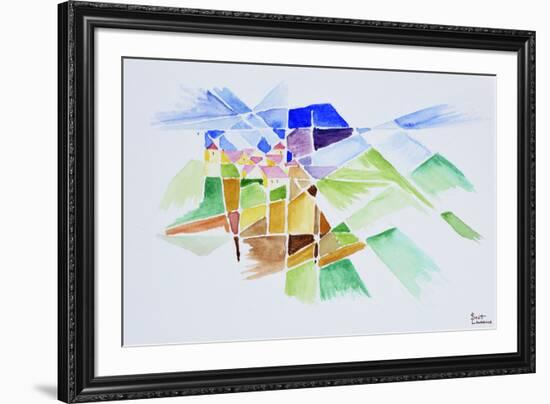 Abstract watercolor of Gourdon, Provence, France-Richard Lawrence-Framed Premium Photographic Print