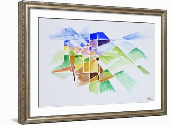 Abstract watercolor of Gourdon, Provence, France-Richard Lawrence-Framed Premium Photographic Print