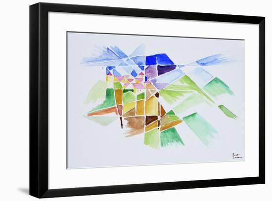 Abstract watercolor of Gourdon, Provence, France-Richard Lawrence-Framed Premium Photographic Print