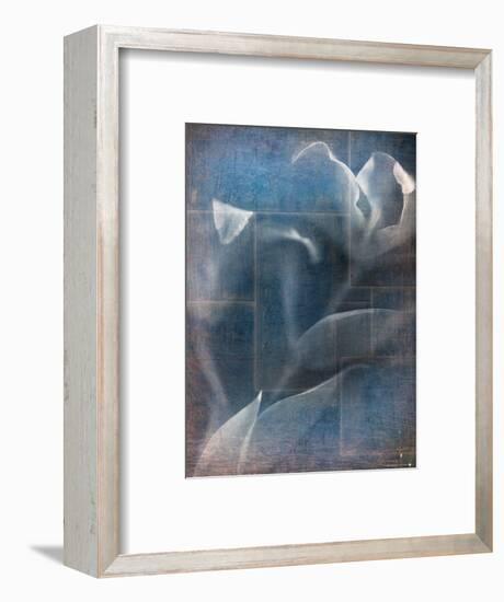 Abstract White Flower on Blue Background-Robert Cattan-Framed Photographic Print