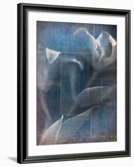 Abstract White Flower on Blue Background-Robert Cattan-Framed Photographic Print