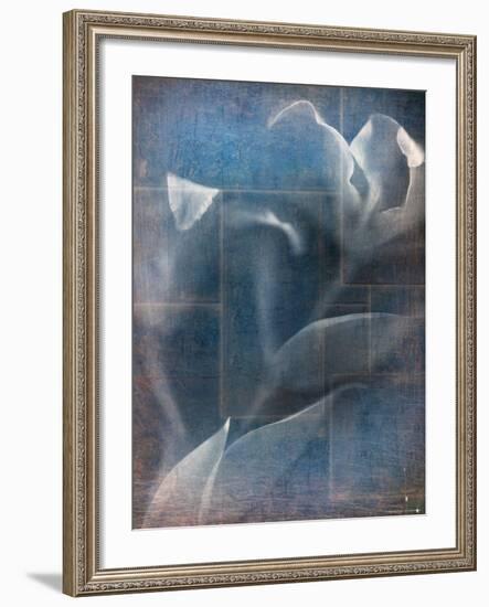 Abstract White Flower on Blue Background-Robert Cattan-Framed Photographic Print