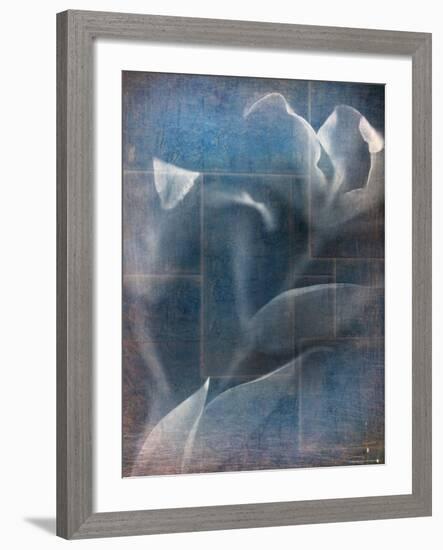 Abstract White Flower on Blue Background-Robert Cattan-Framed Photographic Print