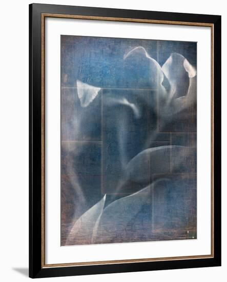 Abstract White Flower on Blue Background-Robert Cattan-Framed Photographic Print