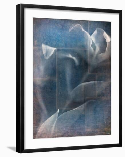 Abstract White Flower on Blue Background-Robert Cattan-Framed Photographic Print