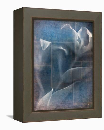 Abstract White Flower on Blue Background-Robert Cattan-Framed Premier Image Canvas
