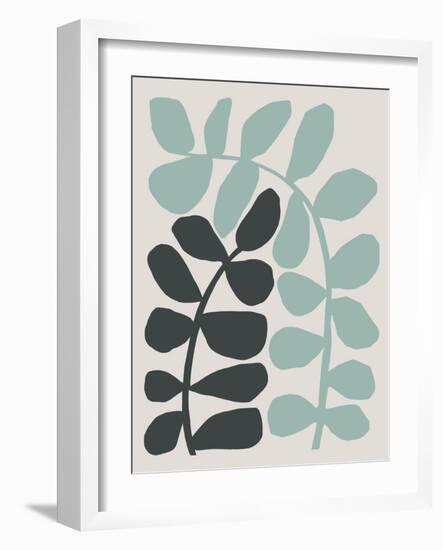 Abstract Wild Botanicals in Black and Seafoam Blue-null-Framed Art Print