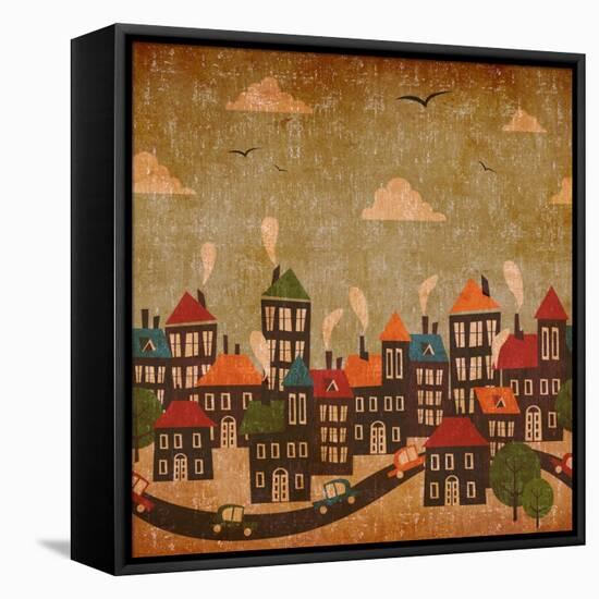 Abstract Winter City Vintage Colorful-Cienpies Design-Framed Stretched Canvas