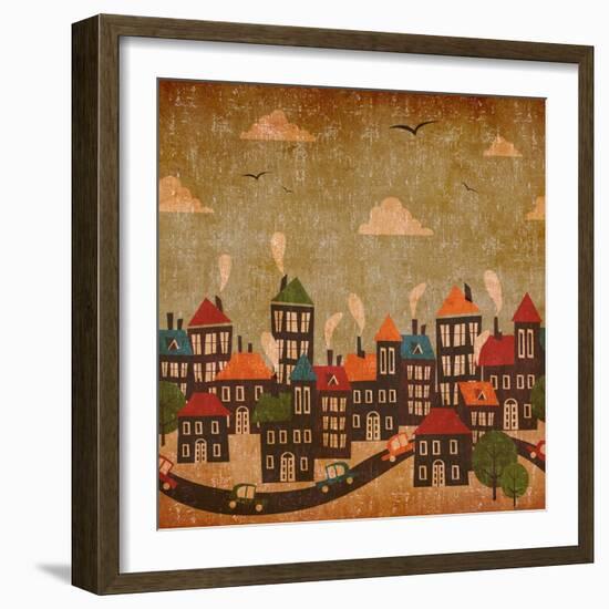 Abstract Winter City Vintage Colorful-Cienpies Design-Framed Art Print