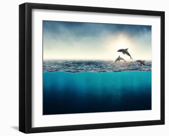 Abstract with Dolphins in Ocean-Elena Schweitzer-Framed Photographic Print