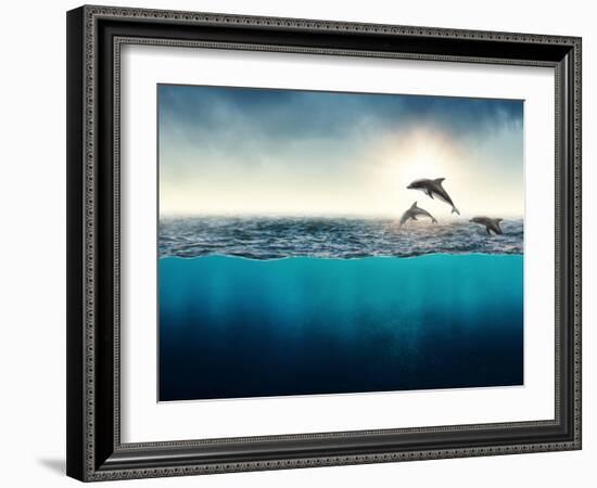 Abstract with Dolphins in Ocean-Elena Schweitzer-Framed Photographic Print