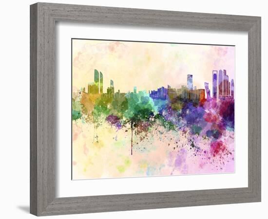 Abu Dhabi Skyline in Watercolor Background-paulrommer-Framed Art Print