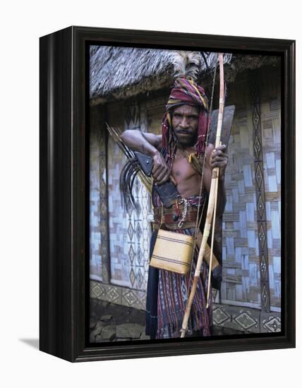 Abui Tribal Headhunter in Warrior Dress, Alor Island, Eastern Area, Indonesia, Southeast Asia-Alison Wright-Framed Premier Image Canvas