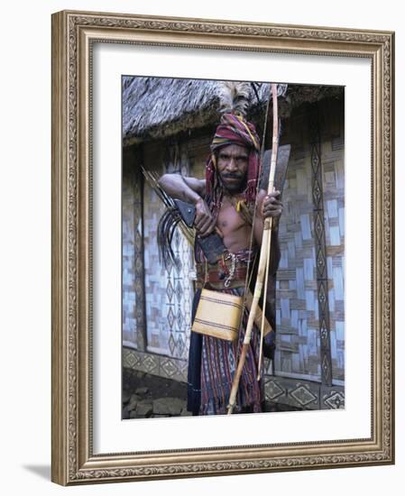 Abui Tribal Headhunter in Warrior Dress, Alor Island, Eastern Area, Indonesia, Southeast Asia-Alison Wright-Framed Photographic Print