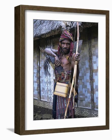 Abui Tribal Headhunter in Warrior Dress, Alor Island, Eastern Area, Indonesia, Southeast Asia-Alison Wright-Framed Photographic Print