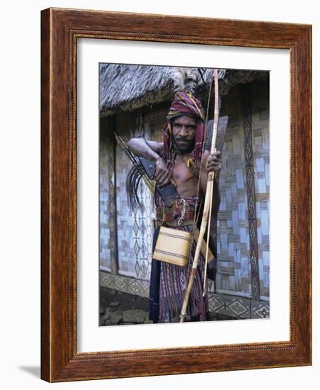 Abui Tribal Headhunter in Warrior Dress, Alor Island, Eastern Area, Indonesia, Southeast Asia-Alison Wright-Framed Photographic Print