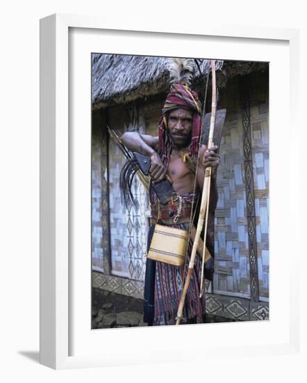 Abui Tribal Headhunter in Warrior Dress, Alor Island, Eastern Area, Indonesia, Southeast Asia-Alison Wright-Framed Photographic Print